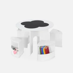 Set tavolo con ardesia e 4 sedie contenitore per bambini
