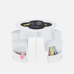 Set tavolo con ardesia e 4 sedie contenitore per bambini