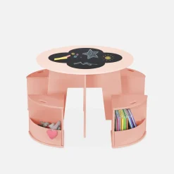 Set tavolo con ardesia e 4 sedie contenitore per bambini
