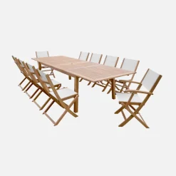 Set tavolo da giardino allungabile in legno con 10 sedie