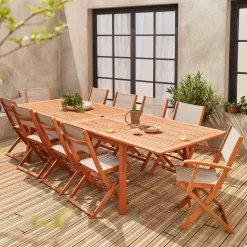 Set tavolo da giardino allungabile in legno con 10 sedie