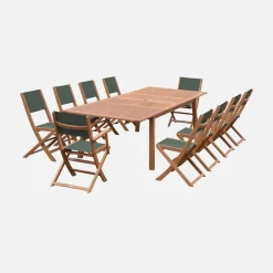Set tavolo da giardino allungabile in legno con 10 sedie