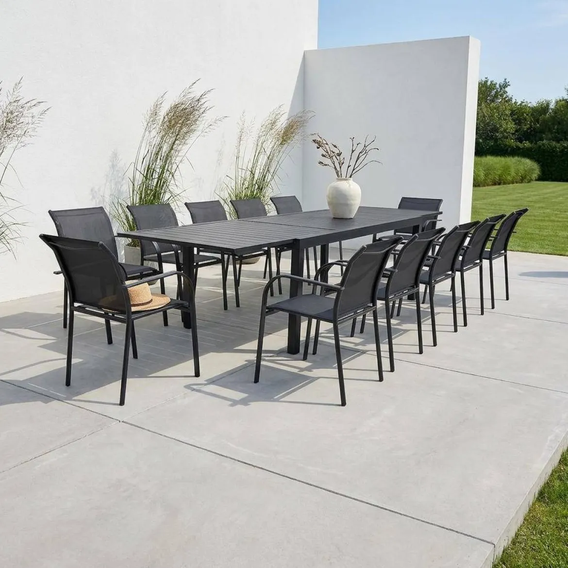 Set tavolo da giardino allungabile in alluminio con 10 sedie