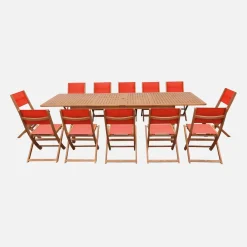 Set tavolo da giardino allungabile in legno di eucalipto con 12 sedie