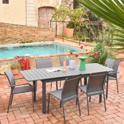 Set tavolo da giardino allungabile in alluminio con 6 sedie