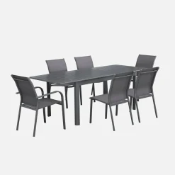 Set tavolo da giardino allungabile in alluminio con 6 sedie