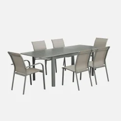 Set tavolo da giardino allungabile in alluminio con 6 sedie
