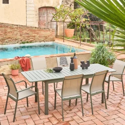 Set tavolo da giardino allungabile in alluminio con 6 sedie