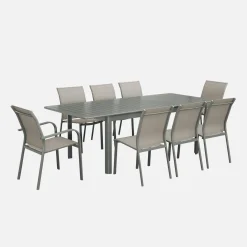 Set tavolo da giardino allungabile in alluminio con 8 sedie