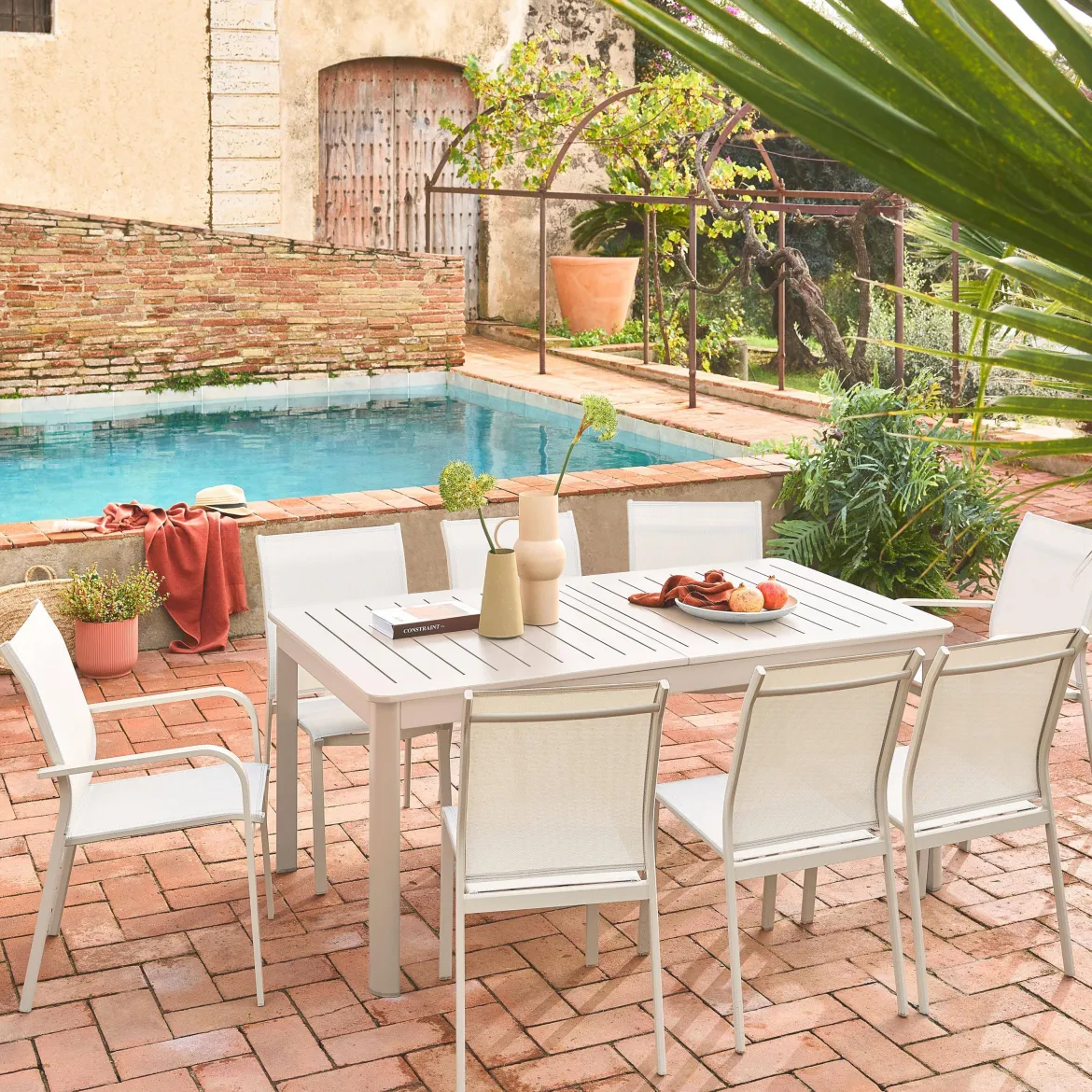 Set tavolo da giardino allungabile in alluminio con 8 sedie
