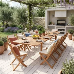 Set tavolo da giardino allungabile in legno di eucalipto con 12 sedie