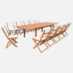 Set tavolo da giardino allungabile in legno di eucalipto con 12 sedie