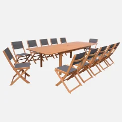 Set tavolo da giardino allungabile in legno di eucalipto con 12 sedie