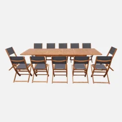 Set tavolo da giardino allungabile in legno di eucalipto con 12 sedie
