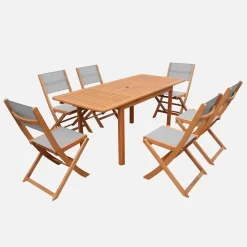 Set tavolo da giardino allungabile in legno di eucalipto con 6 sedie
