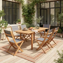 Set tavolo da giardino allungabile in legno di eucalipto con 6 sedie