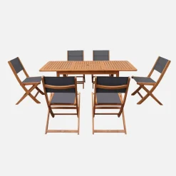 Set tavolo da giardino allungabile in legno di eucalipto con 6 sedie