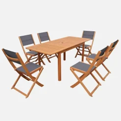Set tavolo da giardino allungabile in legno di eucalipto con 6 sedie