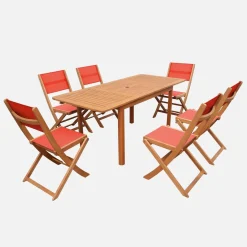 Set tavolo da giardino allungabile in legno di eucalipto con 6 sedie