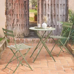 Set tavolo da giardino bistrot pieghevole in acciaio con 2 sedie, Ø60cm
