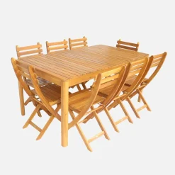 Set tavolo da giardino con angoli arrotondati in legno di acacia con 8 sedie