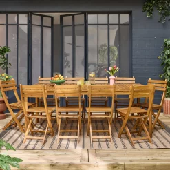 Set tavolo da giardino con angoli arrotondati in legno di acacia con 10 sedie
