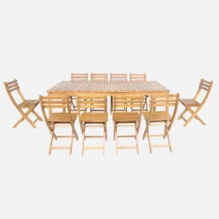 Set tavolo da giardino con angoli arrotondati in legno di acacia con 10 sedie