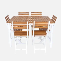 Set tavolo da giardino in acacia con angoli arrotondati con 6 sedie