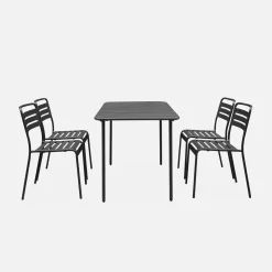 Set tavolo da giardino in acciaio con 4 sedie, 120cm