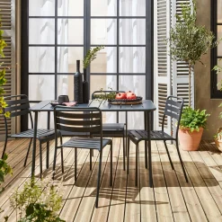 Set tavolo da giardino in acciaio con 4 sedie, 120cm