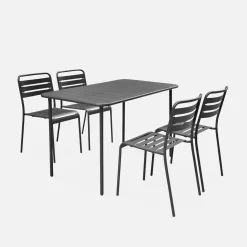 Set tavolo da giardino in acciaio con 4 sedie, 120cm