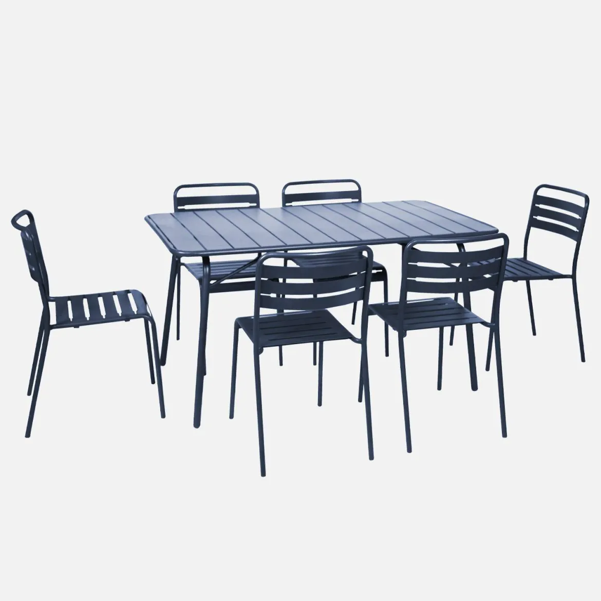 Set tavolo da giardino in acciaio con 6 sedie, 140cm