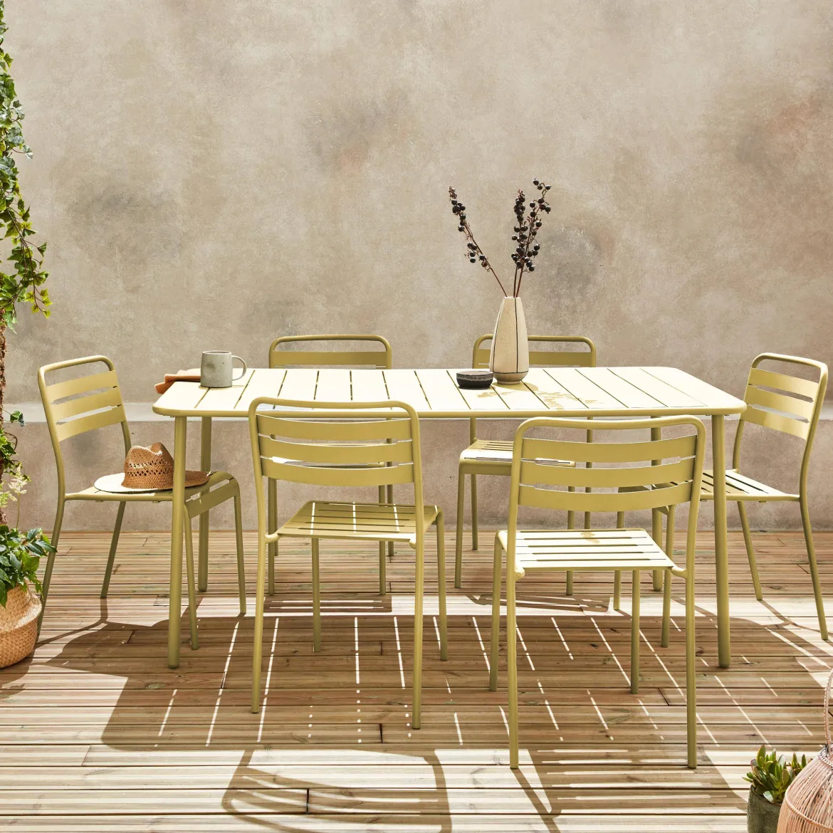 Set tavolo da giardino in acciaio con 6 sedie, 160cm