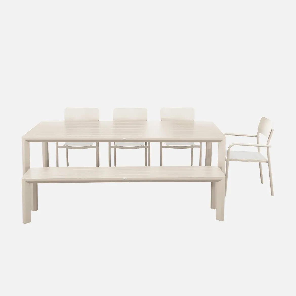 Set tavolo da giardino in alluminio con 1 panchina e 4 sedie