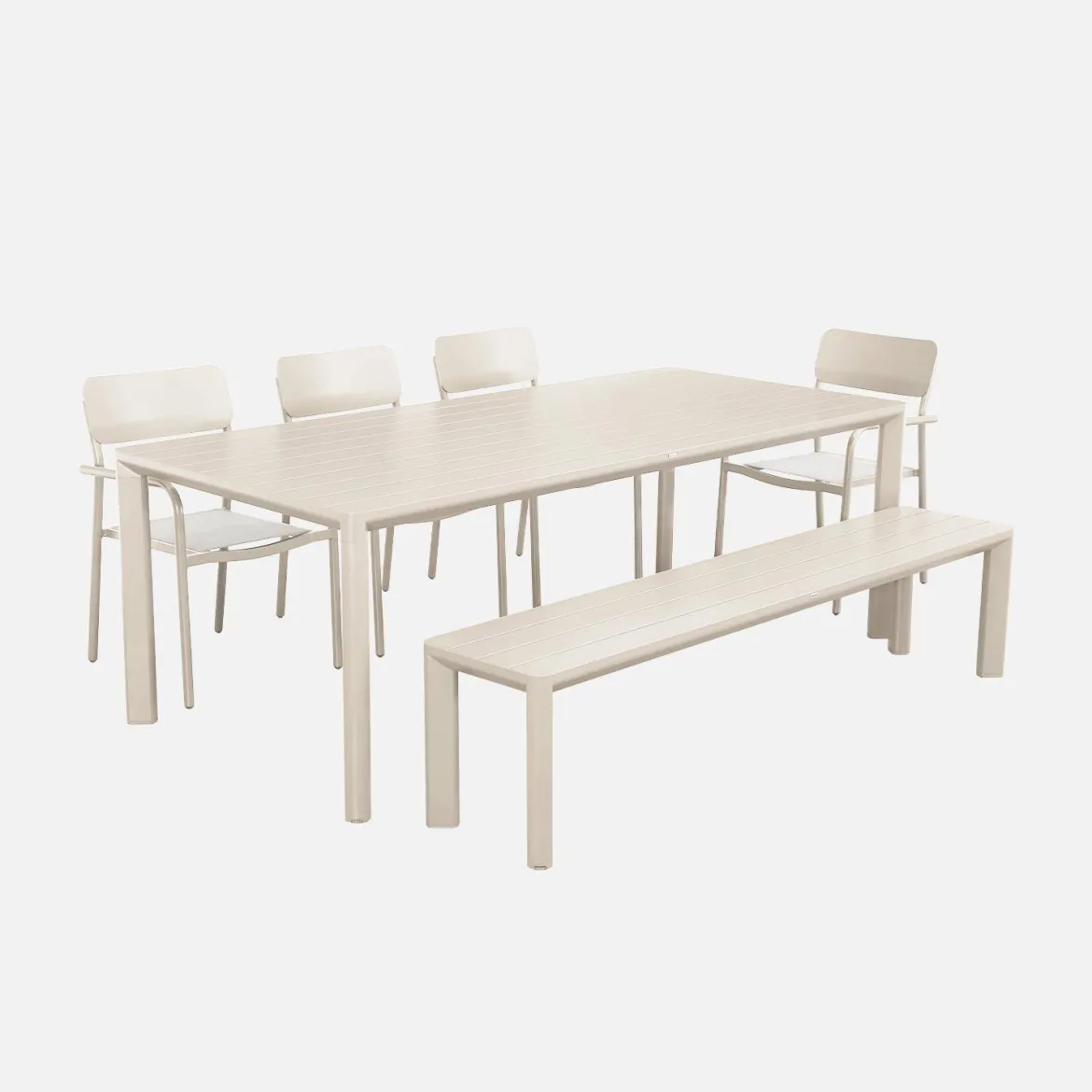 Set tavolo da giardino in alluminio con 1 panchina e 4 sedie