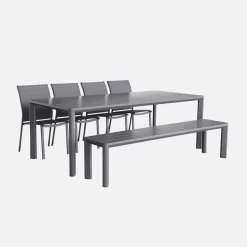 Set tavolo da giardino in alluminio e textilene con 1 panchina e 4 sedie