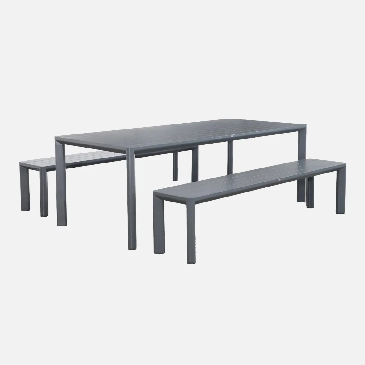 Set tavolo da giardino in alluminio con 2 panchine, 8 sedie