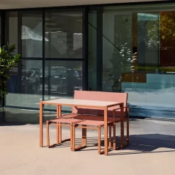 Set tavolo da giardino incastrabile in acciaio e textilene con 4 sedie