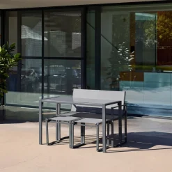 Set tavolo da giardino incastrabile in acciaio e textilene con 4 sedie