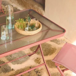 Set tavolo da giardino pieghevole in acciaio con 4 sedie