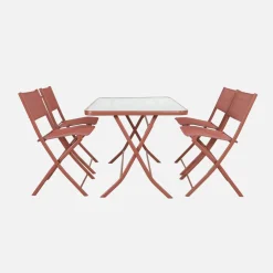 Set tavolo da giardino pieghevole in acciaio con 4 sedie