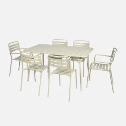 Set tavolo da giardino pieghevole in acciaio con 2 poltrone e 4 sedie, 140cm