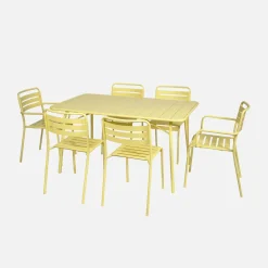 Set tavolo da giardino pieghevole in acciaio con 2 poltrone e 4 sedie, 140cm