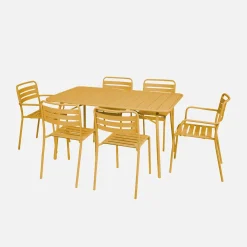 Set tavolo da giardino pieghevole in acciaio con 2 poltrone e 4 sedie, 140cm
