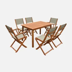 Set tavolo da giardino rettangolare allungabile in legno con 6 sedie