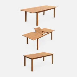 Set tavolo da giardino rettangolare allungabile in legno con 8 sedie