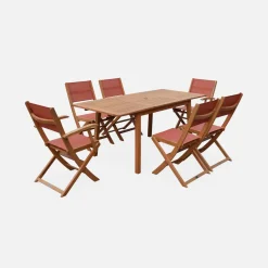 Set tavolo da giardino rettangolare allungabile in legno con 6 sedie