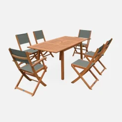 Set tavolo da giardino rettangolare allungabile in legno con 6 sedie