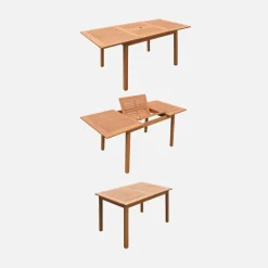Set tavolo da giardino rettangolare allungabile in legno con 6 sedie