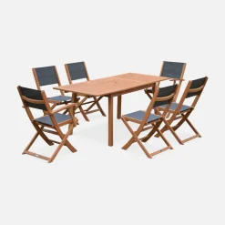 Set tavolo da giardino rettangolare allungabile in legno con 6 sedie